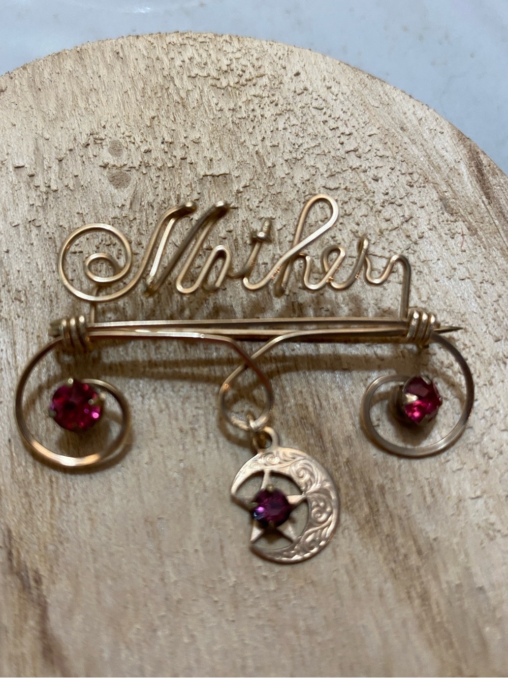 Mother Script Pin with Red Gem Accents